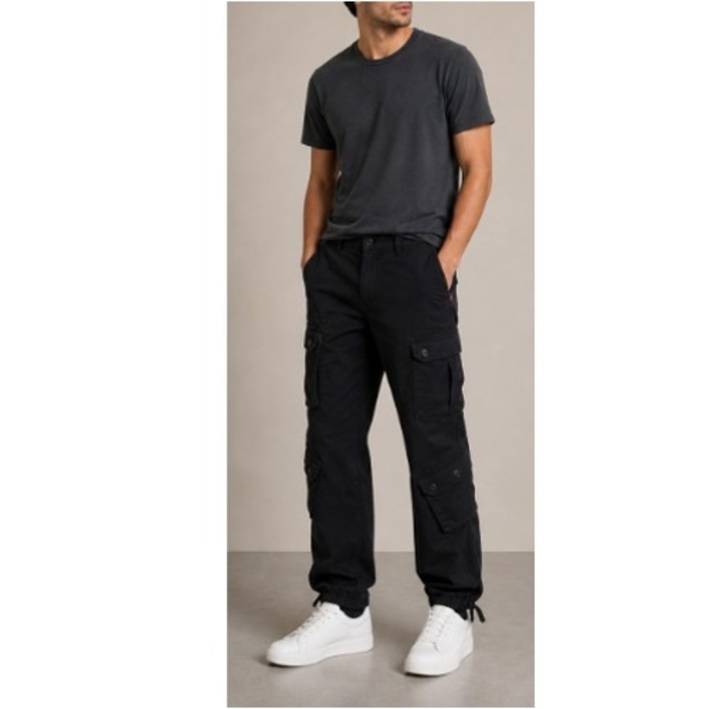 Matchstick Men's Black Straight Leg Tactical Cargo Pants Size 42